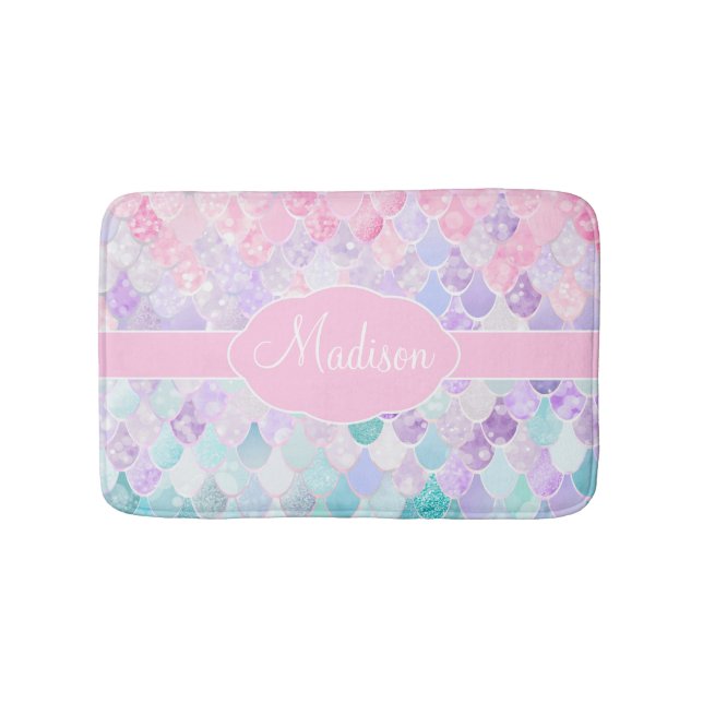Niedlich Girly Ombre Mermaid Pattern Mit Monogramm Badematte (Vorderseite)