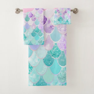 Niedlich Girly Ombre Mermaid Pattern Mit Monogramm Badhandtuch Set