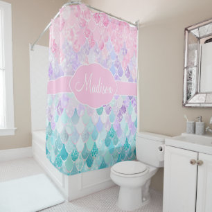 Niedlich Girly Ombre Mermaid Pattern Mit Monogramm Duschvorhang