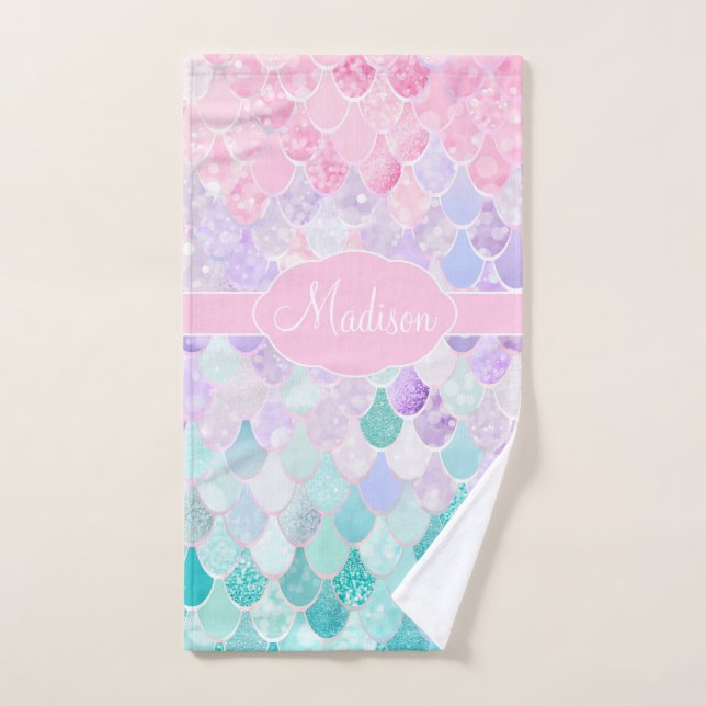 Niedlich Girly Ombre Mermaid Pattern Mit Monogramm Handtuch (Handtuch)