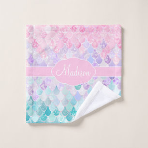 Niedlich Girly Ombre Mermaid Pattern Mit Monogramm Waschlappen