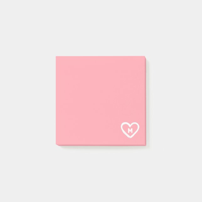 Niedlich Girly Pastel Pink Heart Monogram Post-it Klebezettel (Vorderseite)