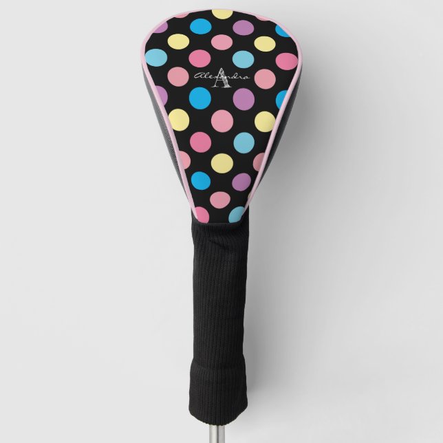 Niedlich Girly Pastel Polka Dots Muster Monogramm Golf Headcover (Vorderseite)