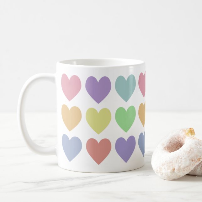 Niedlich Girly Pastel Rainbow Hearts Kaffeetasse (Mit Donut)