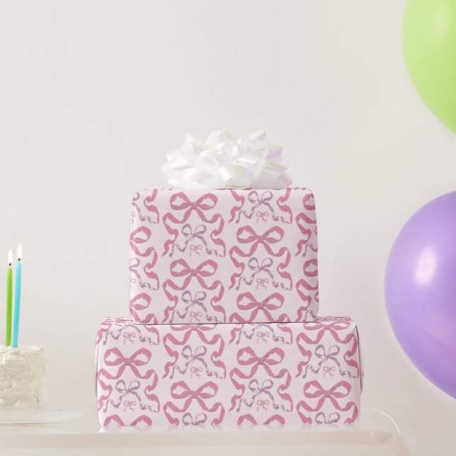 Niedlich Girly Pink Ästhetik Bow Geschenkpapier (Partygeschenke)
