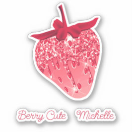Niedlich Girly Pink Ästhetischer Glitzer Erdbeerna Aufkleber