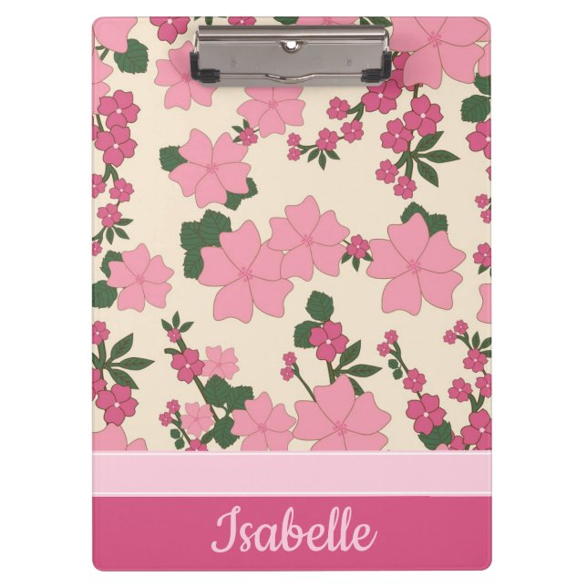 Niedlich Girly Pink Blume Muster Personalisiert Klemmbrett (Vorderseite)