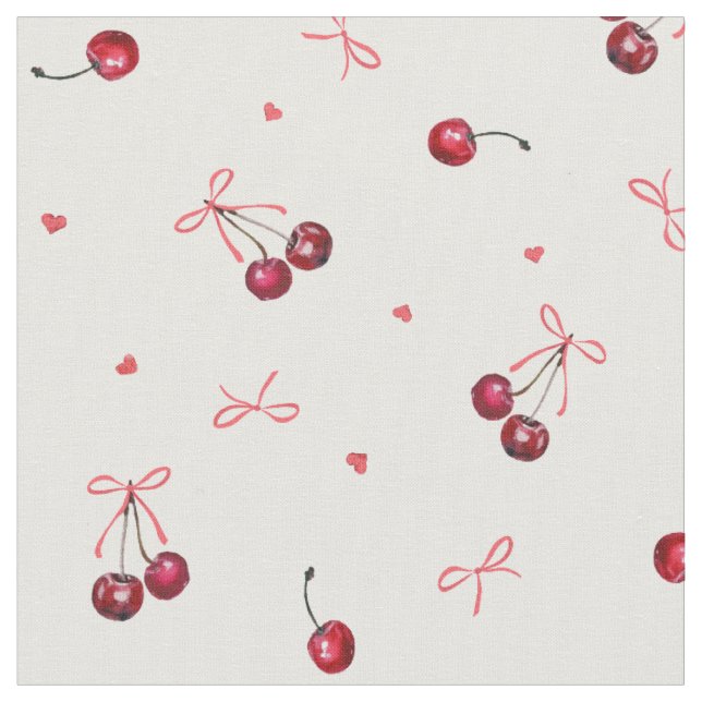Niedlich Girly Pink Bows Cherries Herz Stoff (Nahaufnahme)