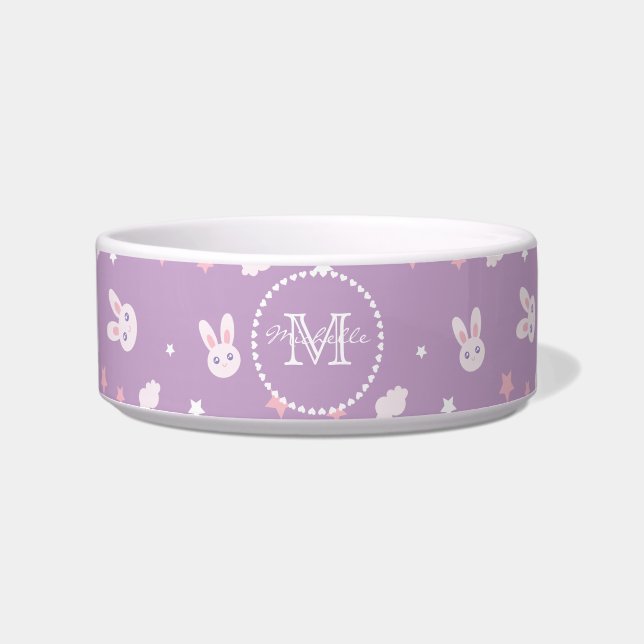 Niedlich Girly Pink Bunny Rabbit Pastell Lila Name Napf (Vorderseite)