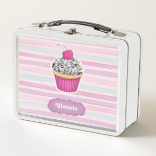 Niedlich Girly Pink Cupcake Metall Brotdose