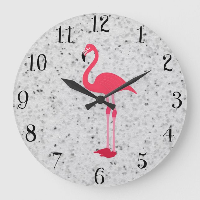 Niedlich Girly Pink Elegante Flamingo Große Wanduhr (Vorderseite)