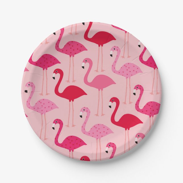 Niedlich Girly Pink Flamingo Muster Pappteller (Vorderseite)