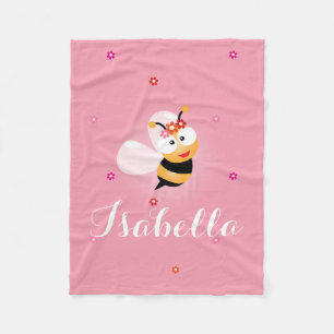 Niedlich Girly Pink Flower Girl Baby Bee Cartoon Fleecedecke