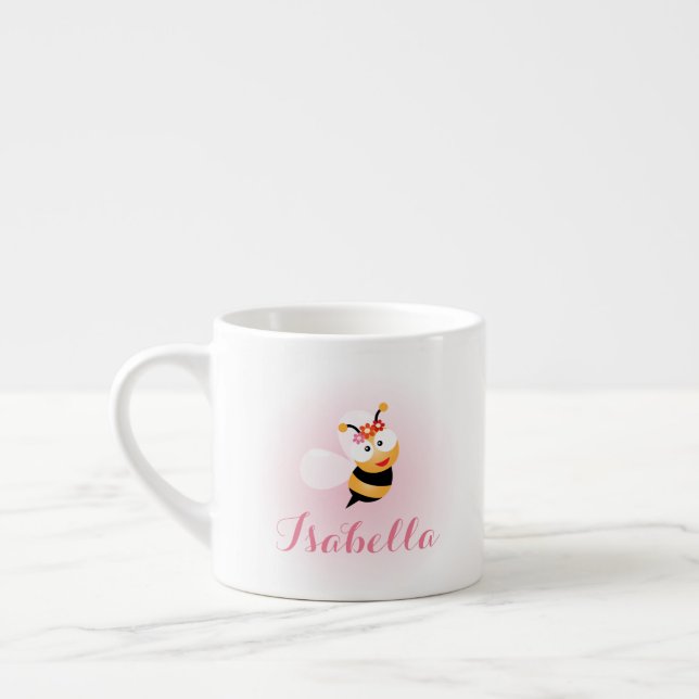 Niedlich Girly Pink Flower Girl Bee Cartoon Espressotasse (Links)