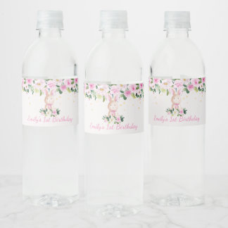 Niedlich Girly Pink & Gold Bunny Rabbit Birthday G Wasserflaschenetikett