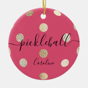 Niedlich Girly Pink Gold Pickleball Keramik Ornament