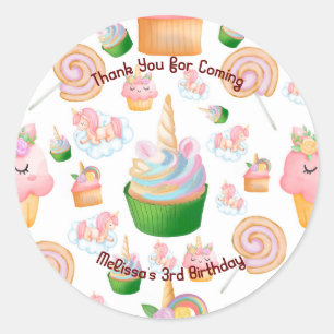 Niedlich Girly Pink Green Cupcake Unicorn Geburtst Runder Aufkleber