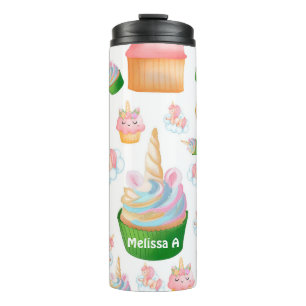 Niedlich Girly Pink Green Cupcake Unicorn Thermosbecher