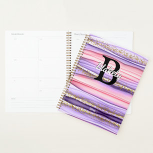 Niedlich Girly Pink & Lila Monogram Glitzer Sparko Planer
