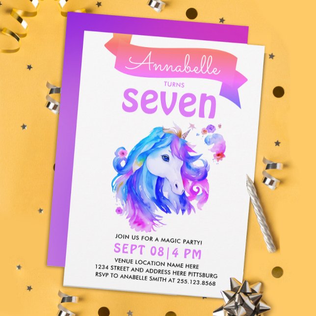 Niedlich Girly Pink Lila Unicorate Fantasy Waterco Einladung (Von Creator hochgeladen)
