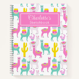 Niedlich Girly Pink Llama Cactus Sketchbook Notizbuch