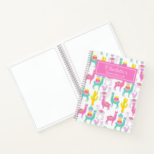 Niedlich Girly Pink Llama Cactus Sketchbook Notizbuch