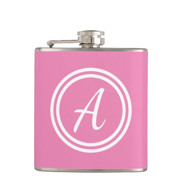 Niedlich Girly Pink Monogram Flachmann (Vorderseite)