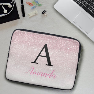 Niedlich Girly Pink Monogram Fügen Sie Ihren Namen Laptopschutzhülle