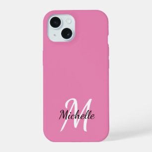 Niedlich Girly Pink Monogram Name + Initial iPhone 15 Hülle