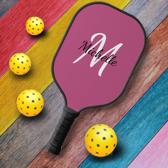 Niedlich Girly Pink Monogram Name + Initial Pickleball Schläger (Von Creator hochgeladen)
