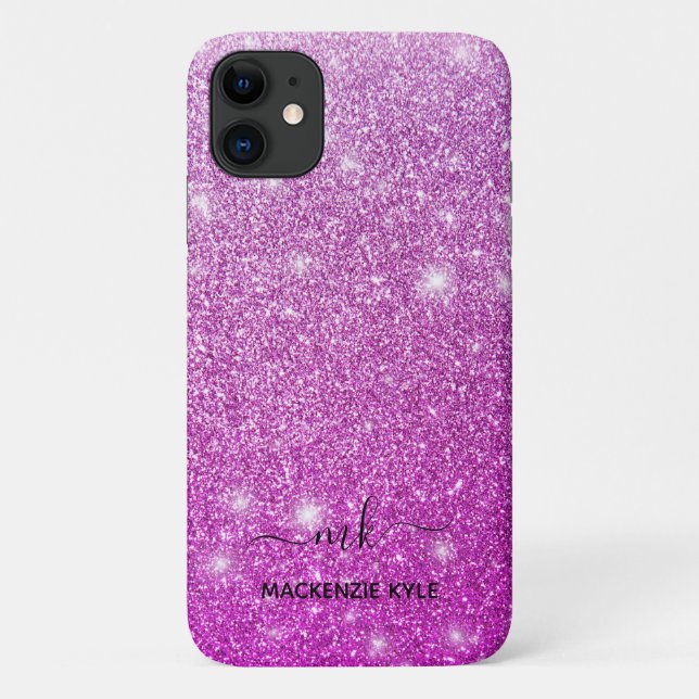 Niedlich Girly Pink Ombre Glitzer Monogram Case-Mate iPhone Hülle (Rückseite)
