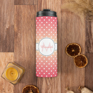 Niedlich Girly Pink Ombre Monogram Polka Dot Thermosbecher