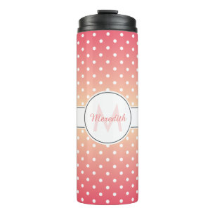 Niedlich Girly Pink Ombre Monogram Polka Dot Thermosbecher