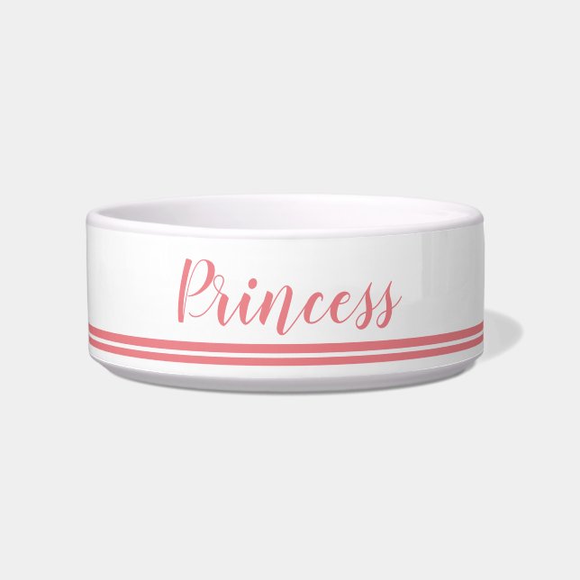 Niedlich Girly Pink Script Personalisiert Name Dog Napf (Vorderseite)