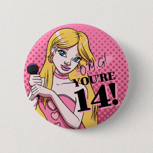 Niedlich Girly Pink Singer Teen 14. Geburtstag Button