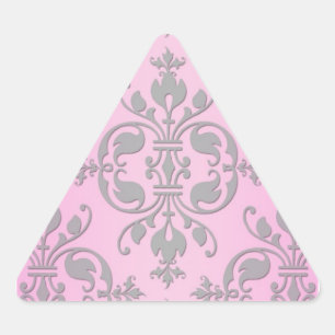 Niedlich Girly Pink und Grau Damask Dreieckiger Aufkleber