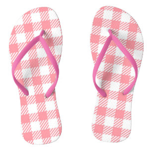 Niedlich Girly Pink White Gingham Kariert Flip Flops