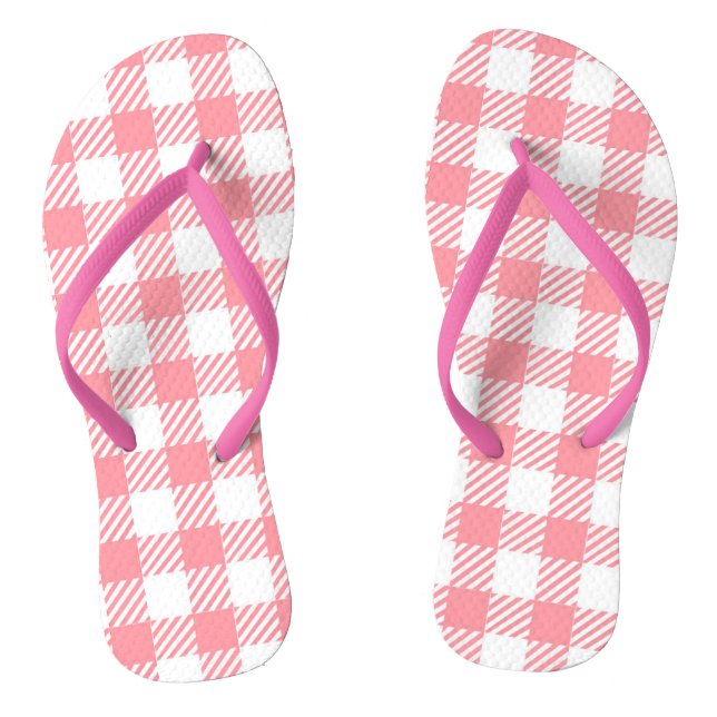 Niedlich Girly Pink White Gingham Kariert Flip Flops (Fußbett)