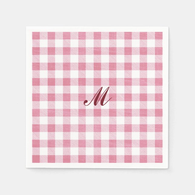 Niedlich Girly Preppy Pink Gingham Kariert Name Mo Serviette (Vorderseite)