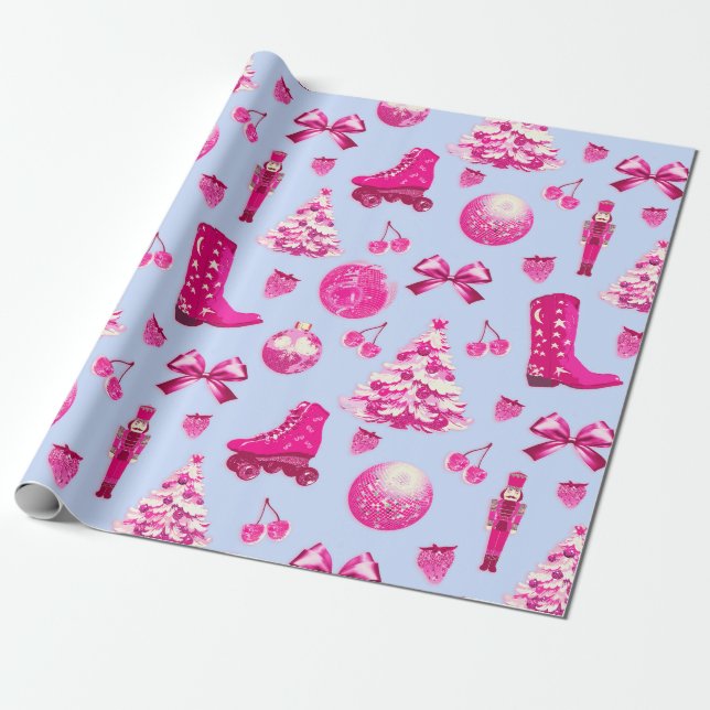 Niedlich Girly Preppy Pink Weihnachten Geschenkpapier (Ungerollt)