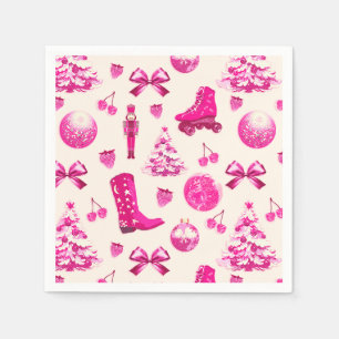 Niedlich Girly Preppy Pink Weihnachtsmuster Serviette