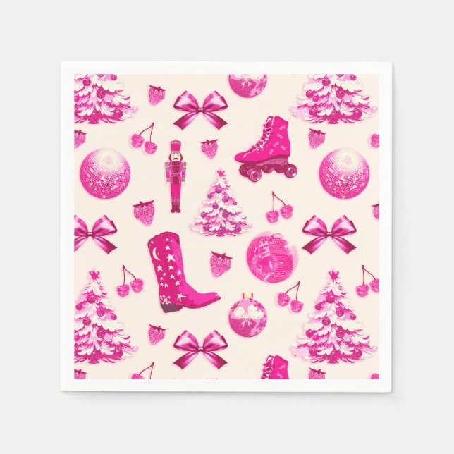 Niedlich Girly Preppy Pink Weihnachtsmuster Serviette (Vorderseite)