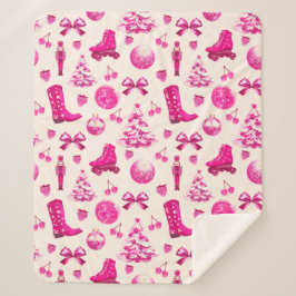 Niedlich Girly Preppy Pink Weihnachtsmuster Sherpadecke