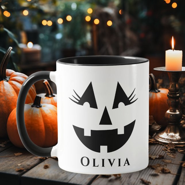 Niedlich Girly Pumpkin Face Custom Halloween Tasse (Cute Girly Pumpkin Face Custom Halloween Mug - Just add your name!)