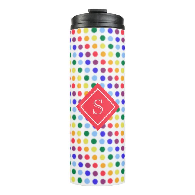Niedlich Girly Rainbow Polka Dots Personalisiert Thermosbecher (Vorderseite)
