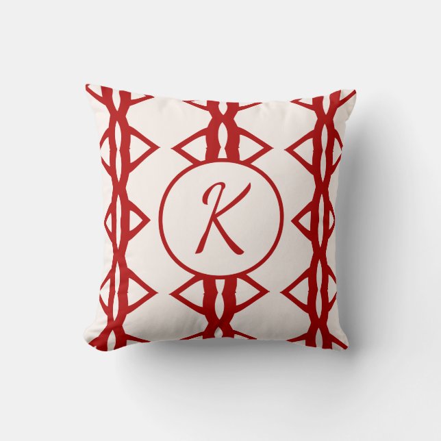 Niedlich Girly Red Mit Monogramm Initial Kissen (Vorderseite)