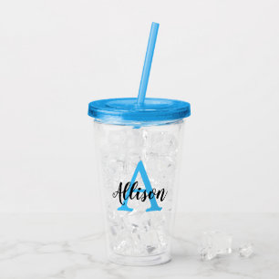 Niedlich Girly Script Blue Personalisiert Monogram Acryltrinkbecher