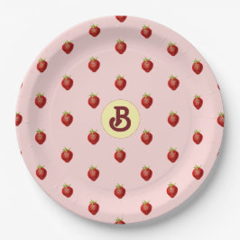 Niedlich Girly Strawberry Pink Name Monogram Pappteller