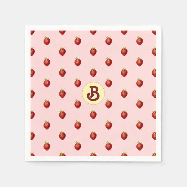 Niedlich Girly Strawberry Pink Name Monogram Serviette (Vorderseite)