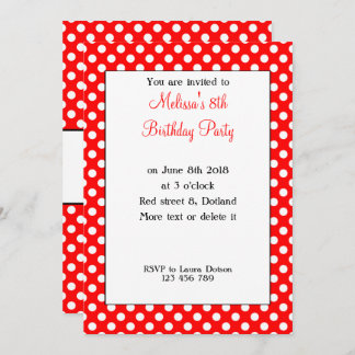 Niedlich Girly Trendy Red White Polka dots Bday In Einladung